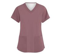 Short Sleeve Scrub for Women Tunic Spring Cool Date Casual V NEC Solid with Pockets Cotton Baggy Scrub for Women Rose Gold