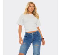 Short Sleeve Seam Under Bust Detail Fitted T-Shirt In White, Women's Size UK 8