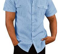 Short Sleeve Shirt, Double Pocket Button Down Pure Color Men's Casual Shirt Comfortable Soft Leisure for Daily Work (XL)