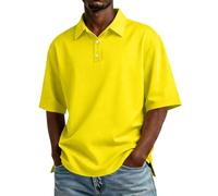 Short Sleeve Shirt Men Polo Classic Fit Soft Cotton Knit Fabric Three Button Placket Casual Top for Daily Wear Yellow M