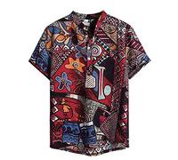 Short Sleeve Shirt Men's African Traditional Pattern Dashiki Shirt Casual Vintage Hippie Top Cotton Linen Hawaiian Shirts Vintage Africa Print Beach T-Shirts Tops Casual Shirt, Z02 Red1, 3XL