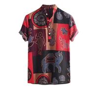 Short Sleeve Shirt Men's African Traditional Pattern Dashiki Shirt Casual Vintage Hippie Top Cotton Linen Hawaiian Shirts Vintage Africa Print Beach T-Shirts Tops Casual Shirt, O Red, 3XL