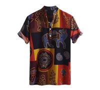 Short Sleeve Shirt Men's African Traditional Pattern Dashiki Shirt Casual Vintage Hippie Top Cotton Linen Hawaiian Shirts Vintage Africa Print Beach T-Shirts Tops Casual Shirt, O yellow, M