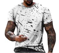 Short Sleeve Shirt Pullovers for Men Daily Casual Loose Printed Short Sleeve Pullover T Shirt for Indoor Outdoor Sports Daily Life (White, XXXXL)