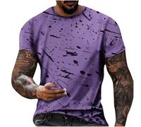 Short Sleeve Shirt Pullovers for Men Daily Casual Loose Printed Short Sleeve Pullover T Shirt for Indoor Outdoor Sports Daily Life (Purple, XXXXL)