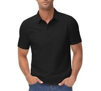 Short Sleeve Shirts for Men UK Polo T-Shirt Classic Fit Golf T-Shirts Lightweight Breathable Button Down Tshirts Summer Casual Sports Tshirts Solid Color Basic Tee Comfort Workwear Black