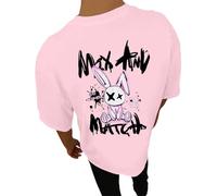 Short Sleeve Shirts Men Back Rabbit Graphic Print Round Neck Tops Summer Loose Fit Soft Comfortable Fashion Casual Shirts Leisure Outdoor Streetwear Urban Pink