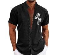 Short Sleeve Shirts Men Coconut Trees Pattern Printed - Summer Beach Shirts Tops Beach Cool Short Sleeve Shirts Tropical Holiday Hawaiian Shirts Button Up Shirt Casual Lapel Neck Shirts Black
