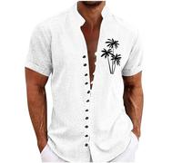 Short Sleeve Shirts Men Coconut Trees Pattern Printed - Summer Beach Shirts Tops Beach Cool Short Sleeve Shirts Tropical Holiday Hawaiian Shirts Button Up Shirt Casual Lapel Neck Shirts White