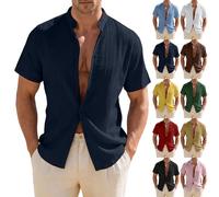 Short Sleeve Shirts Men Henley Shirts For Men Button Down Beach Shirt Summer Vacation Shirt Collared Wedding Tops Regular Fit Hawaiian Tops Textured Dressy Top Casual Band Collar Top