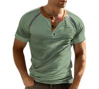 Short Sleeve Shirts Men UK Summer Casual Button down Vintage Stylish Round Neck Henley T Shirt Classic Regular Fit Lighweight Breathable T Shirts Comfy Daily Work out Sport Running Tshirt T-Shirt