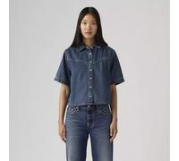 Short Sleeve Short Denim Blouse Denim Blue