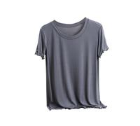 Short Sleeve Sleep Shirts for Women Modal Round Neck Solid Color Pajamas Top Ladies Soft Comfy Sleepwear Tops