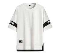 Short Sleeve T-Shirt for Men Korean Style Loose Crew Neck Cotton Men's Oversized Baseball T-Shirt Women's Y2K T-Shirt Baggy Summer Vintage Casual Shirt Racing Tee, B White, XXL