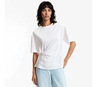 Short Sleeve T-Shirt with Crew Neck and Tie Fastenings Caramel/White