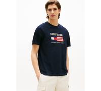 Short Sleeve T-Shirt with Flag Box Logo Navy