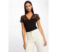Short Sleeve T-Shirt with Lace Shoulders Black