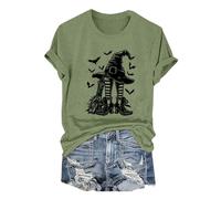 Short Sleeve Tee for Women Women's Happy Halloween Witch Hat Print Crew Neck T Shirt Yoga Shirt Women (Green, XL)