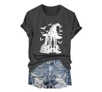 Short Sleeve Tee for Women Women's Happy Halloween Witch Hat Print Crew Neck T Shirt Yoga Shirt Women (Dark Gray, L)