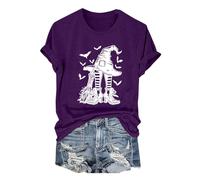 Short Sleeve Tee for Women Women's Happy Halloween Witch Hat Print Crew Neck T Shirt Yoga Shirt Women (Purple, M)