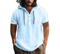 Short Sleeve Tee Shirt for Men Basic Blouse New Europe and The States Cotton and Linen Shirt Sweater Short Sleeved Spring and Summer Casual Men's Beach Tops for Indoor Outdoor Sports (Blue, XXXL)