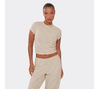 Short Sleeve Top In Cream Soft Stripe Fleece, Women's Size UK 6