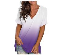 Short Sleeve Tops for Women UK My Orders, V Nevk Plus Size Summer Blouses Comfortable Floral Prints Lightweight Womens Clothes for Nanny Sales Purple