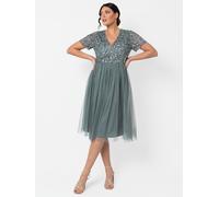 Short Sleeve V Neck Embellished Midi Dress Maya Deluxe Teal 22