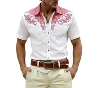 Short-Sleeve Western-Style Shirt with Print - Casual Cowboy Shirt with Medieval Design for Outdoor Activities, Travel, and Daily Wear, pink, 3XL