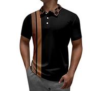 Short Sleeve White Shirt Black Polo Shirt 2024 New Mens Striped Printing Summer Fashion Casual Digital 3D Printing Lapel Button Short Sleeve Shirt Mens Polo (Brown, L)