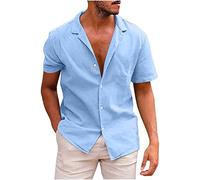 Short Sleeve White Top Rainbow Shirts Denim Tops Cheesecloth Blouses Short Sleeve Linen Shirts Denim for 4XL Mens Plain White T