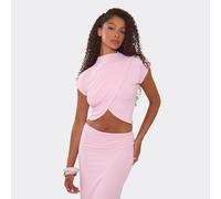 Short Sleeve Wrap Over Top In Pink, Women's Size UK 14