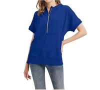 Short Sleeve Zip Up Teen Hoodies for Women Y2K Trendy with Hood Pullover Clothes Loose Fit with Designs Solid Color Casual Outfits Gothic Hooded Fashion Funny Workou Personalized Dark Blue