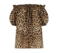 Short-Sleeved Leopard-Print Poplin Top - female - Dolce & Gabbana - Blouses - Multicolor - S - Blouses & Shirts S
