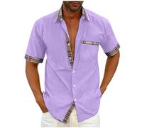 Short Sleeved Shirts for Men Smart Casual Shirt UK Sale Clearance Lapel Collar Button Down Regular Fit Business Formal Shirt Color Block Blouse Office Casual Shirt Summer Tshirts Plus Size 22