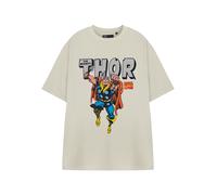 Marvel Mighty Thor Mens Oatmeal Short-Sleeved Graphic Tee | Classic Thor Logo Shirt | Superhero Fan Apparel | Vintage Comics T-Shirt for Men Beige