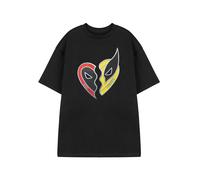 Marvel Deadpool & Wolverine Mens T-Shirt | Adults Black Short Sleeve Heart Chain Best Friends Graphic Tee | Superhero Comedy Fan Apparel Top | 2024 Movie Comic Book Merchandise Gift