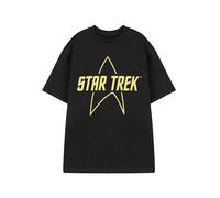 Star Trek Mens Black Short Sleeved T-Shirt | Yellow Logo Graphic Tee | Classic Sci-Fi TV Series Apparel Top | Official Starfleet Logo Design | Trekkie Merchandise Gift
