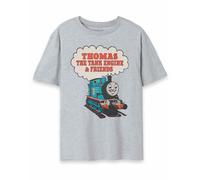 Thomas The Tank Engine Men's Vintage T-Shirt | Grey Retro Cartoon Design Tee | Classic 'Thomas The Tank Engine & Friends' Logo | Nostalgic Apparel for Grown-Up Fans | Gift Merchandise