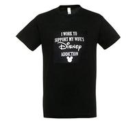 Short Sleeved T-Shirt with I Work to Support My Wife's Disney Addiction - Logo (Black, 3XL)