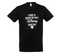 Short Sleeved T-Shirt with I Work to Support My Wife's Disney Addiction - Logo (White, M)