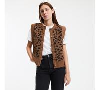 Short Sleeveless Cardigan in Leopard Print Leopard Print