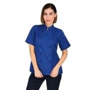 Short Sleeves Knotted Cloth Buttons Women Chef Coat Jacket Uniform ideal for food service, Caterers and Culinary professional (Medium, Royal Blue)