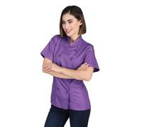 Short Sleeves Knotted Cloth Buttons Women Chef Coat Jacket Uniform ideal for food service, Caterers and Culinary professional (Large, Purple)