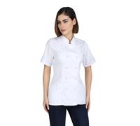 Short Sleeves Knotted Cloth Buttons Women Chef Coat Jacket Uniform ideal for food service, Caterers and Culinary professional (X-Small, White)