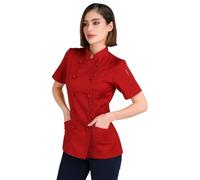 Short Sleeves Knotted Cloth Buttons Women Chef Coat Jacket Uniform ideal for food service, Caterers and Culinary professional (X-Small, Red)