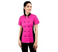 Short Sleeves side Mesh Vented Chef Coat Jacket Uniform for Women Food Service, Caterers, Bakers and Culinary Professional, Pink, Large