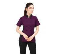 Short Sleeves side Mesh Vented Chef Coat Jacket Uniform for Women Food Service, Caterers, Bakers and Culinary Professional, Violet, XS