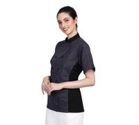 Short Sleeves side Mesh Vented Chef Coat Jacket Uniform for Women Food Service, Caterers, Bakers and Culinary Professional, Grey, XL