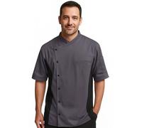 Short Sleeves side Mesh Vented Chef White Coat Jacket Uniform Unisex for Food Service, Caterers, Bakers and Culinary Professional (Small, Grey)